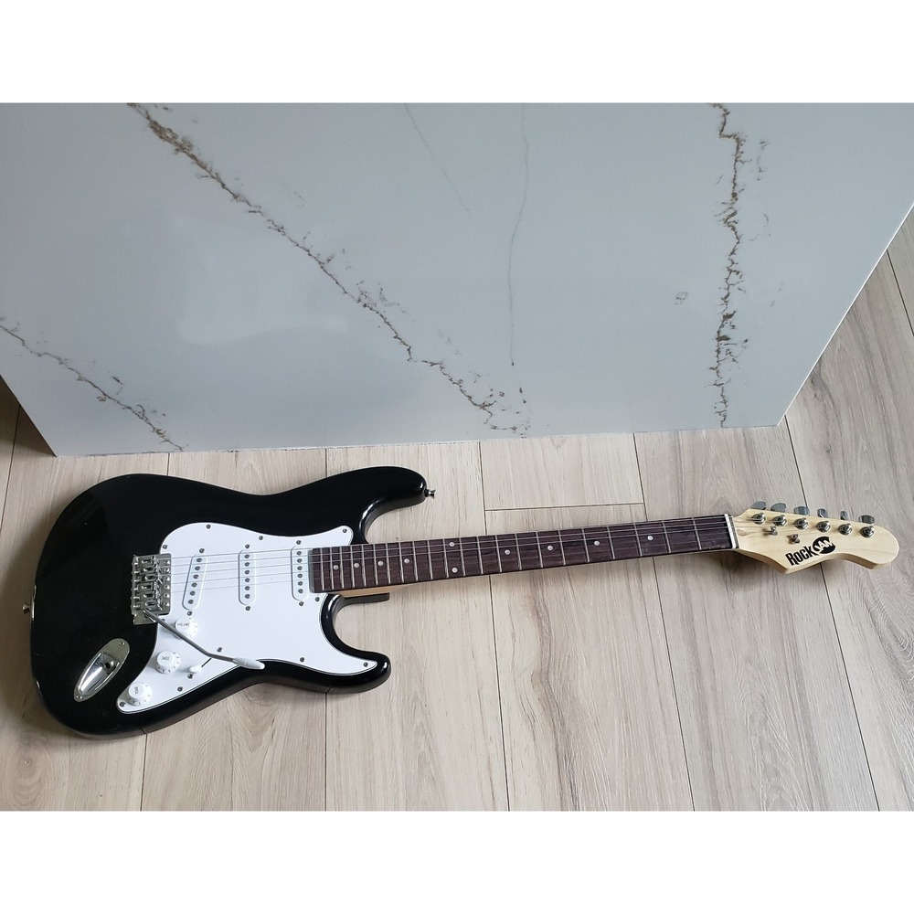 RockJam Electric Guitar Strat Style Black White Beginner Starter Guitar